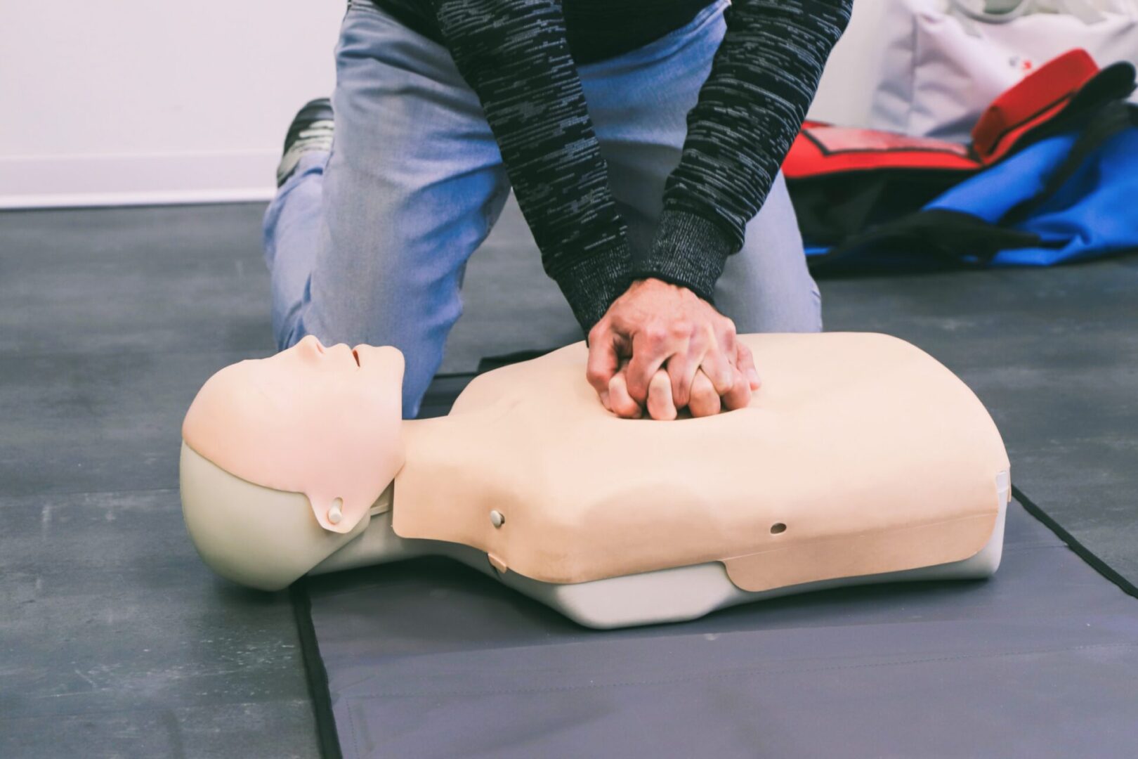 CPR training dummy. First aid training, first aid training.